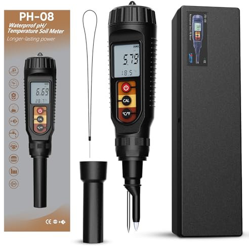 Rouwthio Misuratore PH del Suolo con PH, umidità del Suolo, Luce e Temperatura del Suolo Piccolo e Leggero per Giardini di Verdure Indoor ed Outdoor