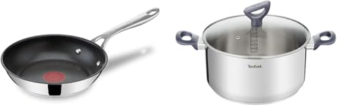 Tefal Jamie Oliver Sartén 20 cm, acero inoxidable, antiadherente reforzado con Titanio, thermo-signal & Cacerola Daily Cook 20 cm - Cacerola de acero inoxidable, base reforzada