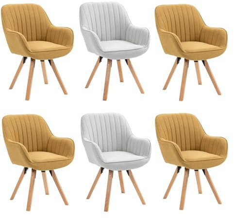 MEUBLE COSY Esszimmerstühle Drehbar 6er Set Küchenstuhl Polsterstuhl Drehstuhl mit Armlehne Sessel Schminkstuhl aus Stoff Massivholzbeine für Esszimmer Wohnzimmer Arbeitszimmer, Bunt