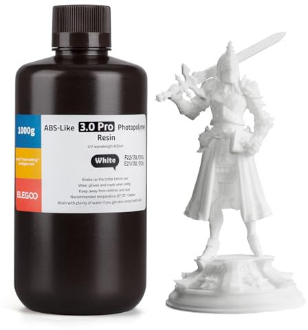ELEGOO ABS-Like Resin 3.0 Pro, Harz für 3D-Drucker mit Höherer Kratzfestigkeit, 405nm UV Harz für MSLA/DLP/LCD-Drucker, Schnelle Aushärtung, Hohe Präzision, Nicht Spröde, Weiß 1000g