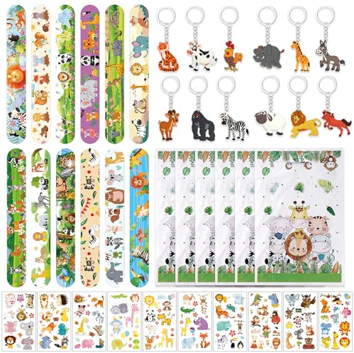 Giungla Safari, regalo di compleanno per bambini, 56 pezzi, per bambini, compleanno, animali, bomboniere, sacchetti regalo, portachiavi, portachiavi per ragazzi e ragazze