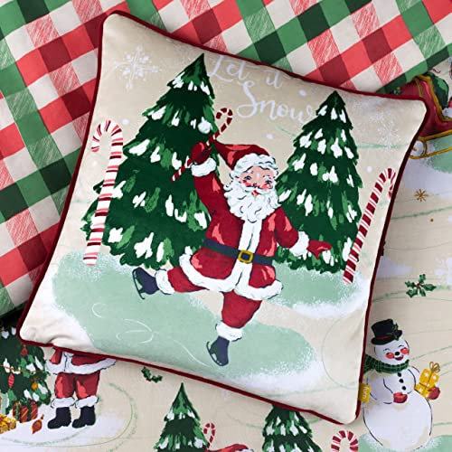 furn. Jolly Santa Let It Snow Kissen, Samt, Paspeliert, Federn, gefüllt
