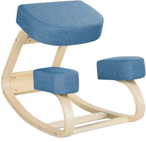 Vinsetto Birke Holz Ergonomische Kniestuhl, Postural Stuhl mit Schaumstoff und Polyester-Kissen für Haus und Büro, blau