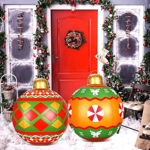 KAHEIGN 2Pcs Aufblasbare Weihnachtskugeln, 60cm Groß Weihnachtskugeln Outdoor Aufblasbar PVC Weihnachten Dekokugeln Dekoball, Weihnachtsdekoration für den Innen- und Außenbereich oder Garten