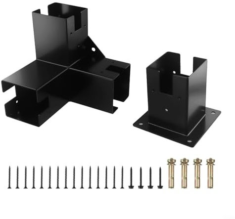 Kit de support de tonnelle à angle droit pour pergola, 3 voies à angle droit pour fixation de meubles en bois (base + 3T)