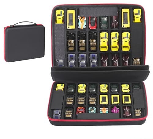 Minahao Toy Car Storage Case Compatible with Hot Wheels Cars. for Matchbox Cars & Mini Toy Cars.Portable Toy Car Storage Box for 48 Toy Cars.(Case Only) (Red)