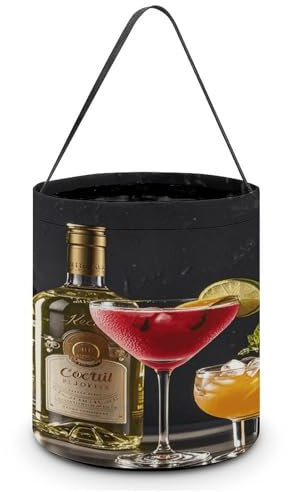 QWNMD Halloween Goodies Bags Cocktail Glasses And Wine Bottles Printed Reusable Halloween Candy Bags with Handles Halloween Tote Gift Bags Halloween Trick Or Treat Bucket, Cocktail Glasses and Wine