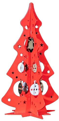 CAL Mini Albero di Natale 30 cm Decorazioni Incluse Made in Italy [Rosso] Alberello natalizio da Tavolo, albero Natale piccolo stilizzato in Metallo