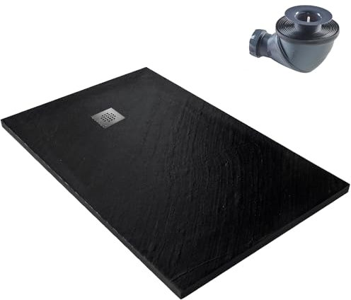Receveur de douche haute densité aspect pierre - grille carrée (Noir 915, 160 x 90 cm)