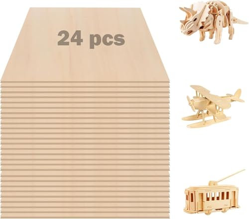 24Pcs Plywood Sheets, 300 x 300 x 3mm Unfinished Basswood Sheets Board for Woodcraft Model, Crafts, Painting, Engraving, Stenciling, Home Decor