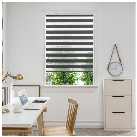 Zebra Day Night Roller Blinds - Made to Measure Day and Night Roller Window Blind with Light Filtering Privacy - Easy Fit Roller Blind by Aprica (Colour Charcoal Grey - Width 50cm Max - Drop 160cm)