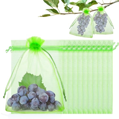 50pcs Traubenschutzbeutel 15x20cm Organzasäckchen Weintrauben Schutzbeutel | Netzbeutel mit Zugband Obstschutzbeutel grün Fruchtschutzbeutel zum Schutz des Garten Pflanzen vor Wespen Insekten & Vögel
