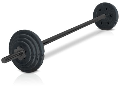 wuuhoo® Schwarze Langhantelstange & Hantelscheiben im Set Marcel 3.0, 26kg-60kg, Hantelstange 30mm, Stahl Hantel, Zement Hantelscheiben 30mm, 120cm-200cm Set 7-60kg