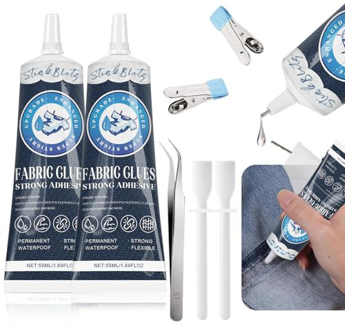 Colla Per Tessuti, Colla Materiale Per Tessuti, Adesivo Per Tessuti Per Cucito Per Tutti I Tessuti, Cotone, Flanella, Denim, Poliestere, Riparazione Di Bambole (50Ml*2) Fabric Glue