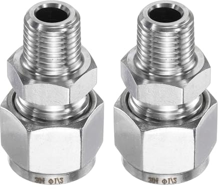 sourcing map 2pcs Compression Fitting 1/2 Tube OD x 1/4 NPT Male Thread Stainless Steel Straight Coupler Adapter Compression Tube Pipe Fitting Connector for Oil Gas Water
