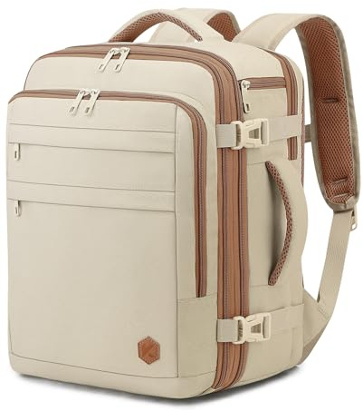 VANKEV Ryanair easyJet Eurowings Handgepäck Erweiterbar Rucksack 40x30x20 | 24L-30L, Intelligente Kapazität, Sitzunter Reiserucksack für Reisen Arbeit, passt für 15,6 Zoll Laptops, beige