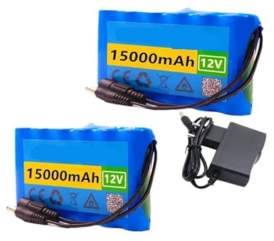 ARPZPPSK Drive Battery Portable Super 12V 20000mah Battery Rechargeable Lithium Ion Battery Pack Capacity DC 12.6v 20Ah CCTV Cam Monitor + Charger(2x15AhBattry 1x1A)