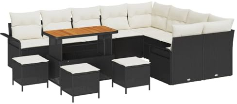 vidaXL 13-teiliges Gartensofa-Set mit Kissen in Schwarz aus Poly-Rattan – Bequeme Outdoor-Sitzgelegenheiten im modernen Stil. Perfekt für die Terrasse oder den Garten im Frühling und Sommer.
