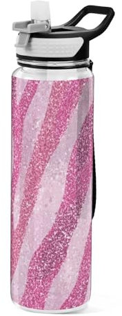 Sport-Trinkflasche mit rosa Glitzer-Geparden-Druck, auslaufsicheres Design, BPA-frei, Tritan-Kunststoff-Trinkflasche für Schule, Büro, Fitnessstudio, Radfahren