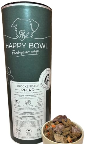 Happy Bowl - Trockenbarf Pferd - 750g Dose - Alleinfuttermittel für Hunde auf Basis natürlicher Inhaltsstoffe - Trockenfutter, Nassfutter oder Barf-Ersatz (750g (1er Pack))