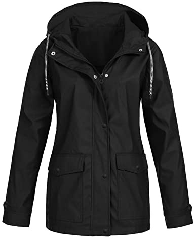 Veste Femme de Pluie Imperméable Mi Saison Outdoor Manteau Capuche Manches Longues Automne Hiver Blousons Femme Randonnée Anti-Pluie