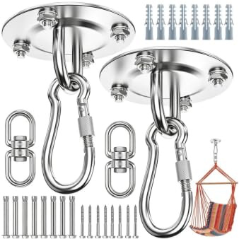 Morzejar 2PCS Edelstahl Deckenhaken 360° drehbar robuste Haken zum Aufhängen 304 Edelstahl drehbare Hängemattenhaken Schaukelhaken für Decke Holz Veranda Fitnessstudio Yoga Aufhängungshaken