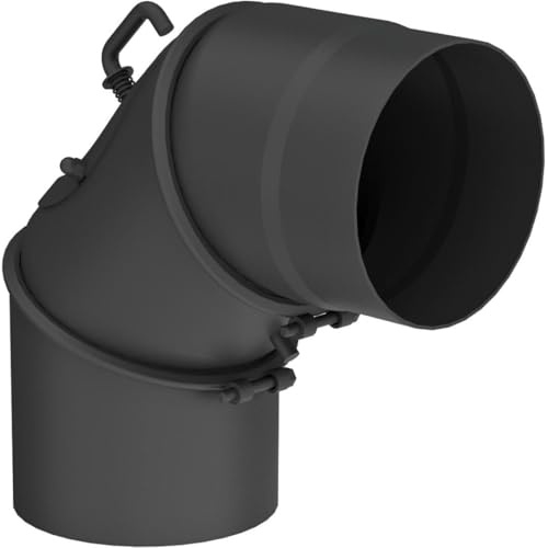 Feuercampus Ofenrohr Bogen drehbar Ø 180 mm Schwarz 0°-90° mit Tür und Drosselklappe - Ofenrohrsystem für Kaminofen und Schornstein