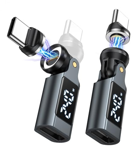 USB C Magnet Adapter PD 240W(2Pack), 9-Pin USB C 90 Grad Adapter mit LED-Digitalanzeige/360 &180 Drehung Leistungsmesser-Prüfgerät für 1Phone 17/16/15, Ma-Book Pro/1Pad Series, Samsung, Tablet, Laptop