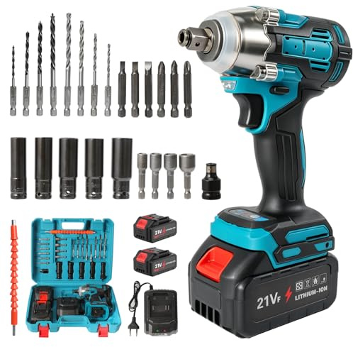 3-in-1 Akku Schlagschrauber 21V,1200 Nm,Zwei Große 3,0-Ah-Batterien,2800 rpm,für Kleinere Autoreparaturen, Mechanische Reparaturen, Schraubenfestziehen, Metallbohren und Möbelmontage