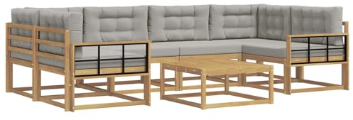 vidaXL Outdoor-Sofagarnitur mit Kissen 5 pcs Weiß und Hellgrau, Moderner Gartensofa, Outdoor-Sitzgruppe für Patio-Relax, Lounge-Set aus Akazie, ideal für Pool und Garten