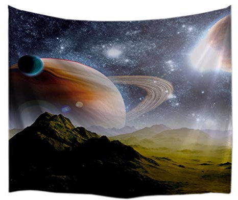 A.Monamour Wanddekor Wandteppiche Abstrakter Weltraum Planet Galaxie Universum Orbit Grafik Bild Druck Stoff Wand Hängen Wandteppich Wand Dekor Für Kinder Jungen Schlafzimmer Zubehör 153X130Cm