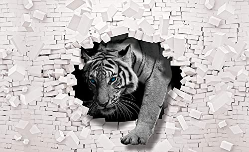 Forwall - Vlies Fototapete Tiger Tiere Tier Wand Schwarz weiß 368x254 cm - Fototapeten - Tapeten - für Wohnzimmer Schlafzimmer - Vliestapete Wandtapete Tapete 3D Effekt- inkl. Kleister