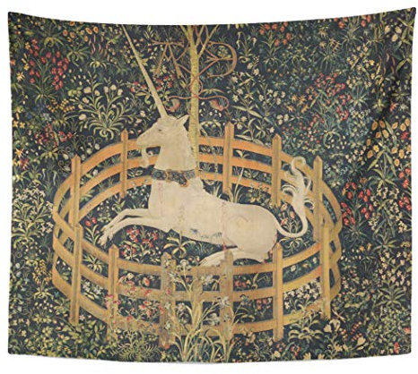 Semtomn Tapisserie-Kunstwerk, Wandbehang, mittelalterlicher Vintage-Stil, Jagd, Einhorn, Gefangenschaft für Sie und Ihn, 127 x 152 cm, Heimdekoration, Wandteppich, Matratze, Tischdecke, Vorhangdruck