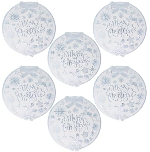 NAMAI - Set di 6 Tovagliette Sottopiatto Natalizie in Plastica, 38 CM Diametro, Lavabili e Riutilizzabili, Sottopiatti Natalizi, Idea Regalo (Bianco Argento)