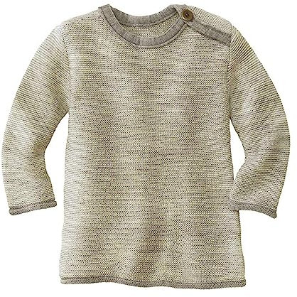 Melange-Pullover Baby & Kleinkind - 100% Bio-Merino – atmungsaktiv & warm - Unisex Gr. 50-104 - nachhaltig & fair – dehnbar mit Knopfverschluss - Made in Germany | Grau-Natur Gr. 86-92
