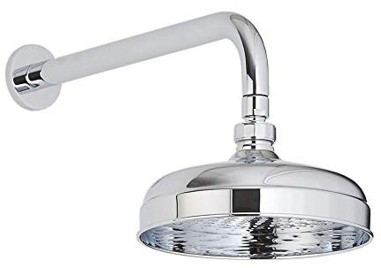Milano Elizabeth Traditional 205mm Round Rainfall Shower Head Wall Mounted Arm - Chrome