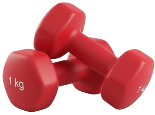 MATCHU – Vinyl-Hanteln – 2er-Set – Erhältlich in 0,5/1, 2, 3, 4 und 5 kg – Vinyl mit massiver Eisenfüllung – Rot