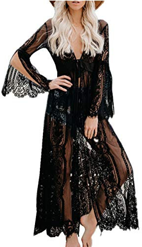 YOUKD Kimono da Donna Lungo in Pizzo con Cardigan in Cotone Trasparente Costumi da Bagno da Spiaggia