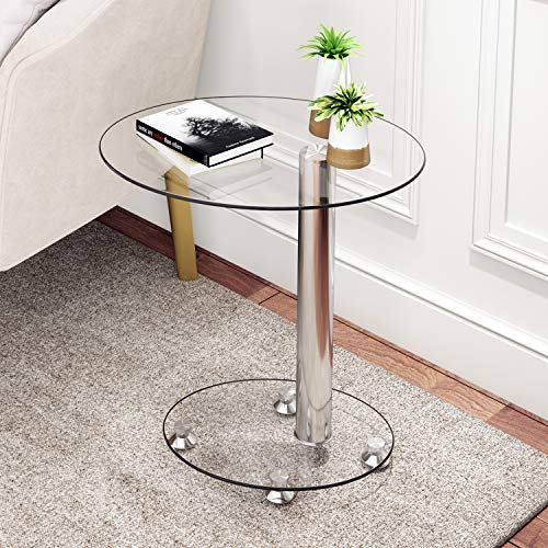 J Sofa Side Table,Glass End Table Bedside Table for Living room,Bedroom