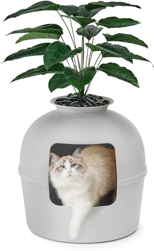 Geheime Katzentoilette von Bundle & Bliss - Verstecktes Katzenklo Gehege, patentiertes Design mit Geruchskontrolle, inklusive Kunstpflanze, Kohlefilter und echten Steinen