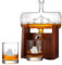 Whisky-Set mit 2 Whiskygläser 320ml, Segelschiff aus Glas, Whisky-Karaffe 1000ml Bleifreie Dekanter mit Holzständer und Edelstahlhahn, für Whisky Brandy Rum Scotch Cognac, Geschenkidee für Männer