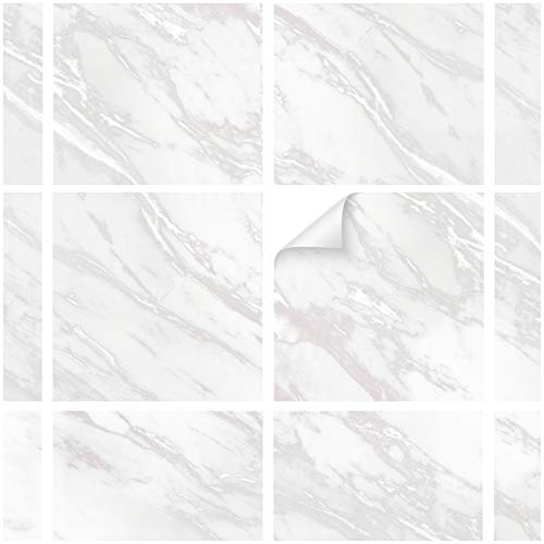 yabaduu 10 Stück Fliesenaufkleber Küche Bad Muster Naturstein Design Aufkleber Fliesen Sticker Wandfliesen Dekor Folie Selbstklebend Y042-04 (Marmor Silber, 20 x 20 cm)