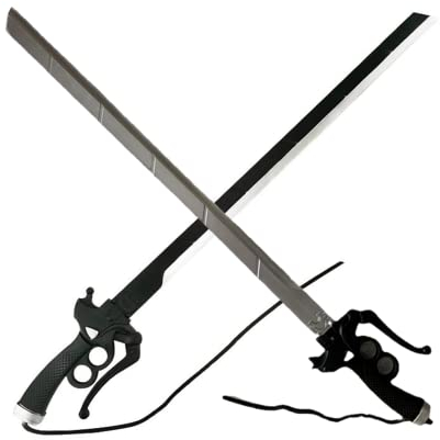 damdos Halloween Prop for 2PCS Sets Attack it on 37inch Shingeki Cosplay Sword Schwerter Kyojin Swords Lapp Costume Cosplay Xmas Birthday Gifts (1PCS Black+1PCS Sliver)