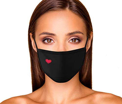 Dilara Maske mit Herzchen Motiv für Damen stylisch und wiederverwendbar - Baumwollmaske mit Herz Rot Motiv modisch (Herz)