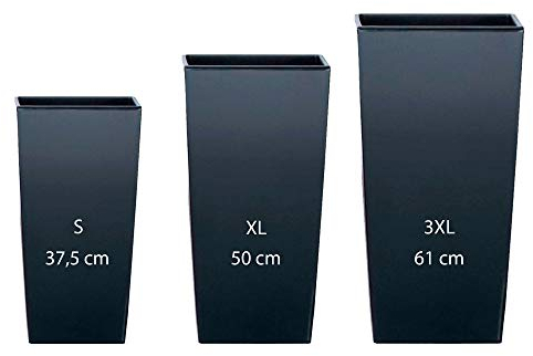 Pack 3 macetas altas Prosperplast (11,4/26,6/49 litros) Urbi Square de plastico en color antracita con deposito