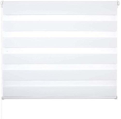 Laneetal Doppelrollo Tag und Nacht Rollo Vorhang für Fenster und Tür mit Beschlägen Easy Fit 90 x 150 cm Weiß