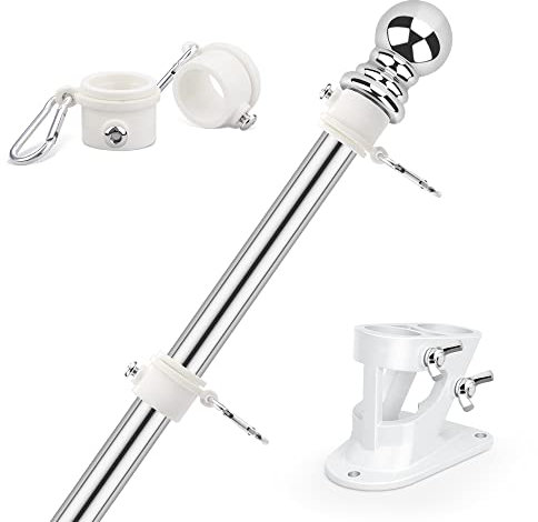 BonyTek Fahnenmast Kit für amerikanische Flagge, 1,5 m Flaggenmast mit Halterung und Ringen, Edelstahl Wandmontage Fahnenmast für Haus Hof Garten Outdoor Wohn- oder Gewerbe (Silber)