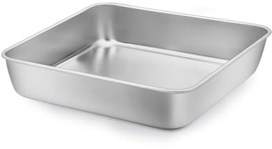 Quadratische Kuchenform, Homikit Rein Edelstahl eckige Brownie Backform Auflaufform, 23,8 x 23,8 x 4,8 cm, Ideal für Kuchen/Brownie/Lasagne, spülmaschinengeeignet, Hochwertig & ungiftig