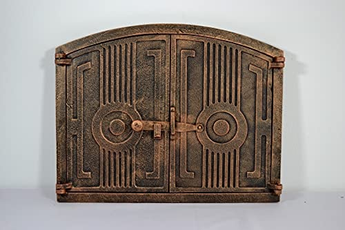 SEZAM double porte légère pour fours en fonte - avec verrou de porte, demi-cercle, porte four à pizza - four à pain - porte four en pierre, 48 x 3 x 38 cm, cuivre peint