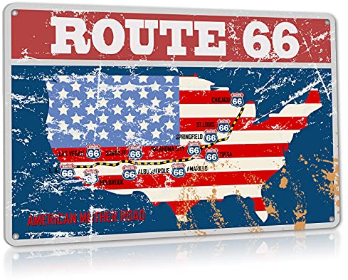ALREAR Route 66 US-Flagge, Männerhöhlenschilder, Vintage-Aluminium-Metallschild, Autobahn-Poster für Zuhause, Garage, Wanddekoration, 30,5 x 20,3 cm